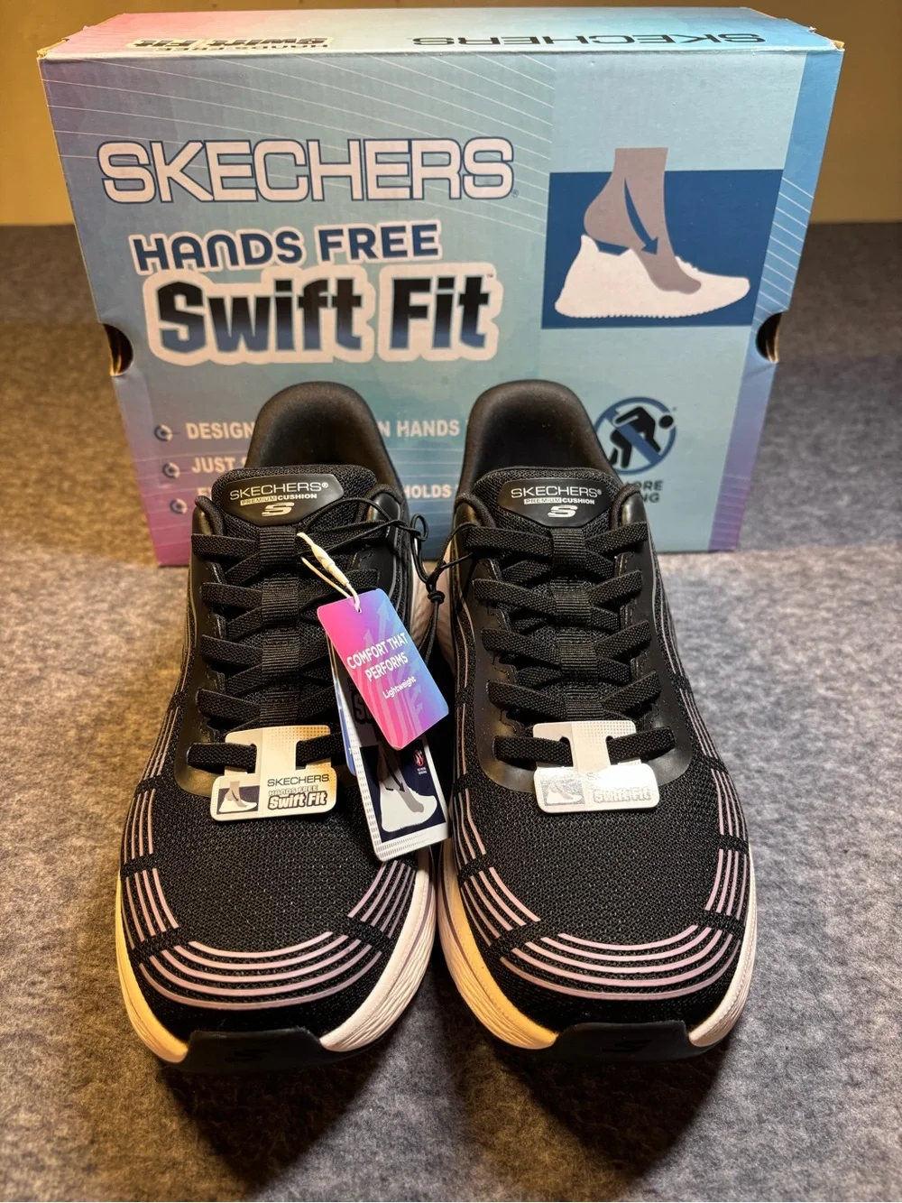 Skechers Hands Free Swift Fit Sneakers in Black and Purple Women’s Size 10